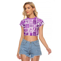 Hawaii Christmas Retro Patchwork Raglan Cropped T Shirt Violet LT7 Female Violet - Polynesian Pride