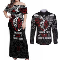 Maori Hongi Toitu Te Tiriti Couples Matching Off Shoulder Maxi Dress and Long Sleeve Button Shirt Tangata Tiriti Stand With Tangata Whenua