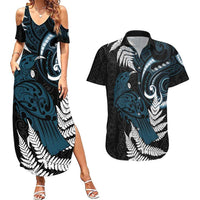 New Zealand Tui Bird Couples Matching Summer Maxi Dress and Hawaiian Shirt Maori Kowhaiwhai