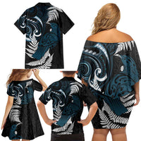New Zealand Tui Bird Family Matching Off Shoulder Short Dress and Hawaiian Shirt Maori Kowhaiwhai LT7 - Polynesian Pride