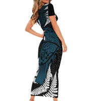 New Zealand Tui Bird Family Matching Short Sleeve Bodycon Dress and Hawaiian Shirt Maori Kowhaiwhai LT7 - Polynesian Pride