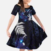 New Zealand Maori Matariki Family Matching Long Sleeve Bodycon Dress and Hawaiian Shirt Tui Bird Galaxy LT7 Daughter's Dress Galaxy - Polynesian Pride