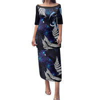 New Zealand Maori Matariki Family Matching Puletasi and Hawaiian Shirt Tui Bird Galaxy LT7 Mom's Dress Galaxy - Polynesian Pride