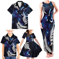 New Zealand Maori Matariki Family Matching Tank Maxi Dress and Hawaiian Shirt Tui Bird Galaxy LT7 - Polynesian Pride