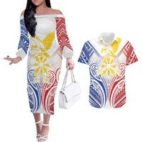 Philippines Tribal Sun Personalized Couples Matching Off The Shoulder Long Sleeve Dress and Hawaiian Shirt Hunting Eagle