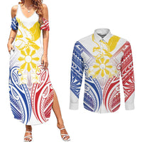 Philippines Tribal Sun Personalized Couples Matching Summer Maxi Dress and Long Sleeve Button Shirt Hunting Eagle