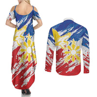 Personalized Filipino Sun and Stars Couples Matching Summer Maxi Dress and Long Sleeve Button Shirt Grunge Vibes LT7 - Polynesian Pride