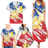 Personalized Filipino Sun and Stars Family Matching Summer Maxi Dress and Hawaiian Shirt Grunge Vibes