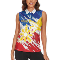 Personalized Filipino Sun and Stars Women Sleeveless Polo Shirt Grunge Vibes LT7 - Polynesian Pride