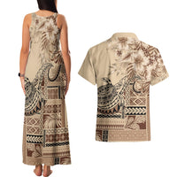 Vaiaso o le Gagana Samoa Couples Matching Tank Maxi Dress and Hawaiian Shirt Siapo Motif Beige LT7 - Polynesian Pride