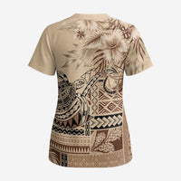 Vaiaso o le Gagana Samoa Scrub Top Siapo Motif Beige - Polynesian Pride