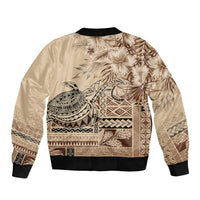 Vaiaso o le Gagana Samoa Sleeve Zip Bomber Jacket Siapo Motif Beige
