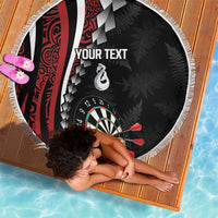 Personalized New Zealand Darts Beach Blanket Kowhaiwhai Whero Koiri - Manaia