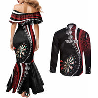 Personalized New Zealand Darts Couples Matching Mermaid Dress and Long Sleeve Button Shirt Kowhaiwhai Whero Koiri - Manaia