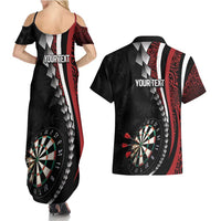 Personalized New Zealand Darts Couples Matching Summer Maxi Dress and Hawaiian Shirt Kowhaiwhai Whero Koiri - Manaia