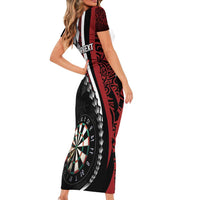 Personalized New Zealand Darts Family Matching Short Sleeve Bodycon Dress and Hawaiian Shirt Kowhaiwhai Whero Koiri - Manaia