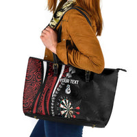 Personalized New Zealand Darts Leather Tote Bag Kowhaiwhai Whero Koiri - Manaia