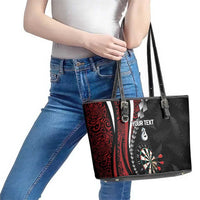 Personalized New Zealand Darts Leather Tote Bag Kowhaiwhai Whero Koiri - Manaia