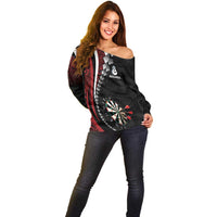 Personalized New Zealand Darts Off Shoulder Sweater Kowhaiwhai Whero Koiri - Manaia