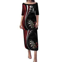 Personalized New Zealand Darts Puletasi Kowhaiwhai Whero Koiri - Manaia LT7 Long Dress Red - Polynesian Pride