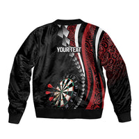 Personalized New Zealand Darts Sleeve Zip Bomber Jacket Kowhaiwhai Whero Koiri - Manaia