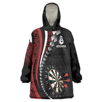 Personalized New Zealand Darts Wearable Blanket Hoodie Kowhaiwhai Whero Koiri - Manaia