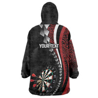 Personalized New Zealand Darts Wearable Blanket Hoodie Kowhaiwhai Whero Koiri - Manaia