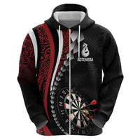 Personalized New Zealand Darts Zip Hoodie Kowhaiwhai Whero Koiri - Manaia