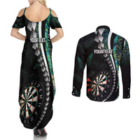 Personalized New Zealand Darts Couples Matching Summer Maxi Dress and Long Sleeve Button Shirt Paua Shell Koiri - Manaia