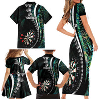 Personalized New Zealand Darts Family Matching Short Sleeve Bodycon Dress and Hawaiian Shirt Paua Shell Koiri - Manaia