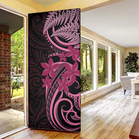 Aotearoa Maori Door Cover Pink Fern Ribbons on Black - Polynesian Pride