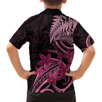 Aotearoa Maori Family Matching Puletasi and Hawaiian Shirt Pink Fern Ribbons on Black LT7 - Polynesian Pride