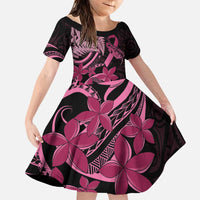 Aotearoa Maori Family Matching Puletasi and Hawaiian Shirt Pink Fern Ribbons on Black LT7 Daughter's Dress Black - Polynesian Pride