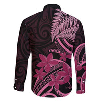 Aotearoa Maori Family Matching Puletasi and Hawaiian Shirt Pink Fern Ribbons on Black LT7 - Polynesian Pride