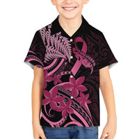 Aotearoa Maori Family Matching Puletasi and Hawaiian Shirt Pink Fern Ribbons on Black LT7 Son's Shirt Black - Polynesian Pride