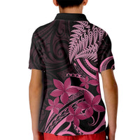 Aotearoa Maori Kid Polo Shirt Pink Fern Ribbons on Black - Polynesian Pride