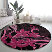 Aotearoa Maori Round Carpet Pink Fern Ribbons on Black - Polynesian Pride