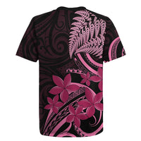 Aotearoa Maori Rugby Jersey Pink Fern Ribbons on Black - Polynesian Pride