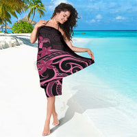 Aotearoa Maori Sarong Pink Fern Ribbons on Black - Polynesian Pride