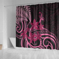 Aotearoa Maori Shower Curtain Pink Fern Ribbons on Black - Polynesian Pride