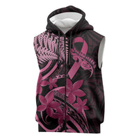 Aotearoa Maori Sleeveless Zip Hoodie Pink Fern Ribbons on Black LT7 Black - Polynesian Pride
