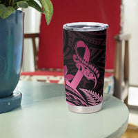 Aotearoa Maori Tumbler Cup Pink Fern Ribbons on Black - Polynesian Pride