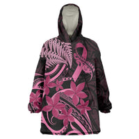 Aotearoa Maori Wearable Blanket Hoodie Pink Fern Ribbons on Black - Polynesian Pride