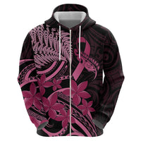 Aotearoa Maori Zip Hoodie Pink Fern Ribbons on Black - Polynesian Pride