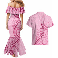 Aotearoa Maori Couples Matching Mermaid Dress and Hawaiian Shirt Pink Fern Ribbons - Polynesian Pride