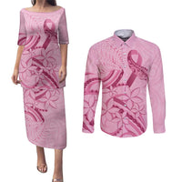 Aotearoa Maori Couples Matching Puletasi and Long Sleeve Button Shirt Pink Fern Ribbons LT7 Pink - Polynesian Pride
