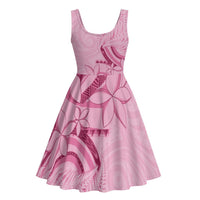 Aotearoa Maori Midi Dress Pink Fern Ribbons - Polynesian Pride