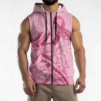 Aotearoa Maori Sleeveless Zip Hoodie Pink Fern Ribbons LT7
