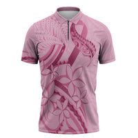 Aotearoa Maori Zipper Polo Shirt Pink Fern Ribbons - Polynesian Pride