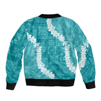 Hawaii Aloha Bomber Jacket Teal Quilt Patch Work Mix Plumeria Lei LT7 - Polynesian Pride